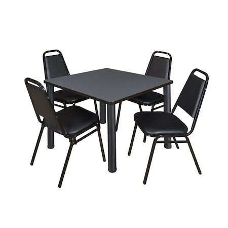 Kee Kee Square Table & Chair Set, Wood, Metal, Vinyl Top, Grey TB4242GYBPBK29BK
